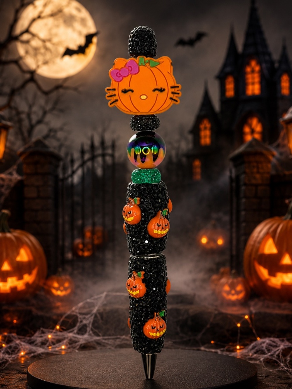 Pumpkin Kitty Halloween Beaded Pen